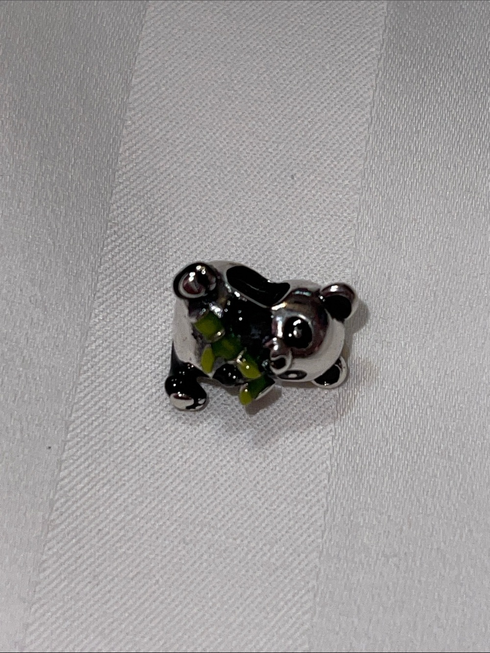 Sterling Silver Panda Charm Holding Green Bamboo - Picture 9 of 15